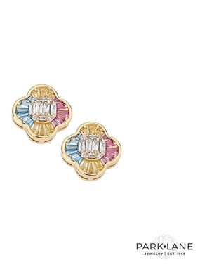 Park Lane Gold Multicolor Clover Crystal Stud Earrings